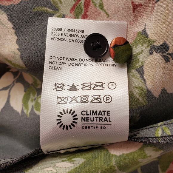 Reformation Julius Silk Dress Black Floral Print Long Sleeve Midi Length Size 8 - Picture 13 of 13